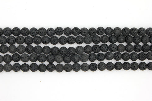 Unwaxed Black Lava Gemstone Beads, 8mm, Round,